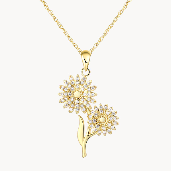 14K Gold Vermeil Cosmos October Birth Flower Necklace with Pave Zircon
