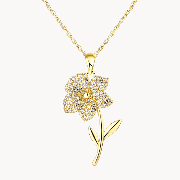 14K Gold Vermeil Daffodil March Birth Flower Necklace with Pave Zircon