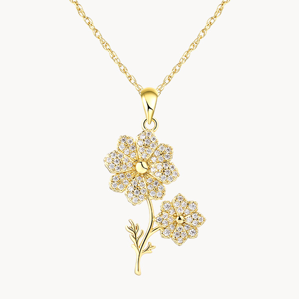 14K Gold Vermeil Daisy April Birth Flower Necklace with Pave Zircon