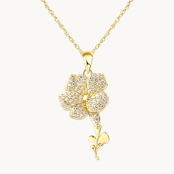 14K Gold Vermeil Morning Glory September Birth Flower Necklace with Pave Zircon
