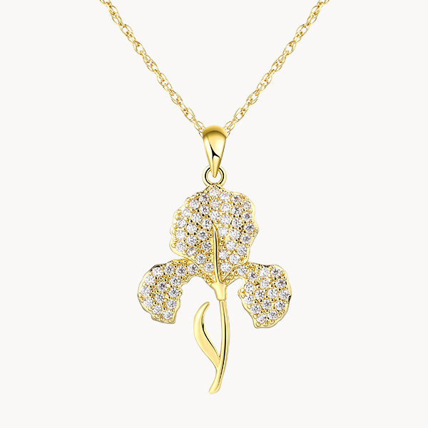 14K Gold Vermeil Violet February Birth Flower Necklace with Pave Zircon