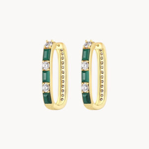 Baguette Malachite Huggie Earrings with Zircon