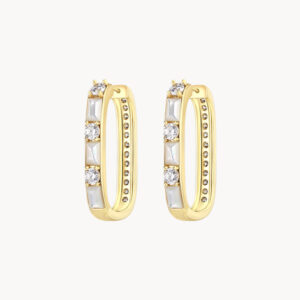 Baguette Mother of Pearl Huggie Earrings with Zircon