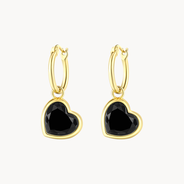 Black Onyx Heart Hoop Earrings
