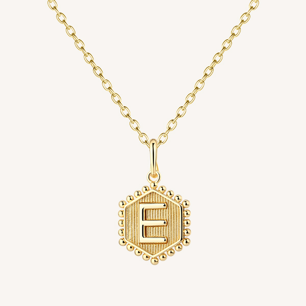 Letter E Beaded Pendant Necaklace in 14K Gold Vermeil