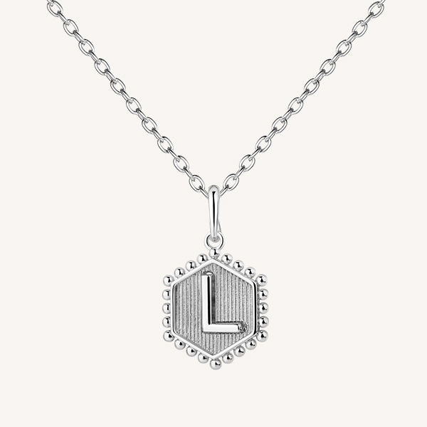Letter L Beaded Pendant Necaklace in Sterling Silver
