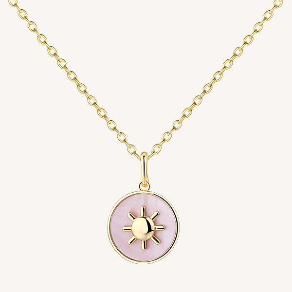 Pink Shell Sun Pendant Necklace in 14K Gold Vermeil