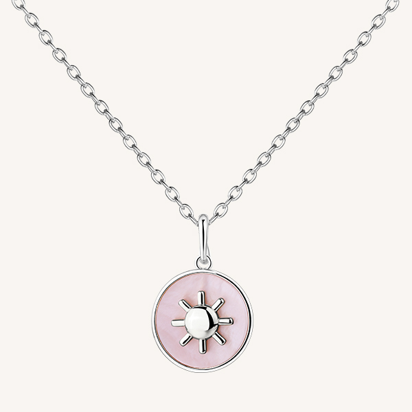 Pink Shell Sun Pendant Necklace in Sterling Silver