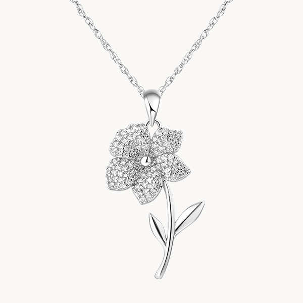 Sterling Silver Daffodil March Birth Flower Necklace with Pave Zircon