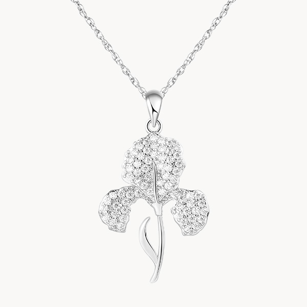 Sterling Silver Violet February Birth Flower Necklace with Pave Zircon