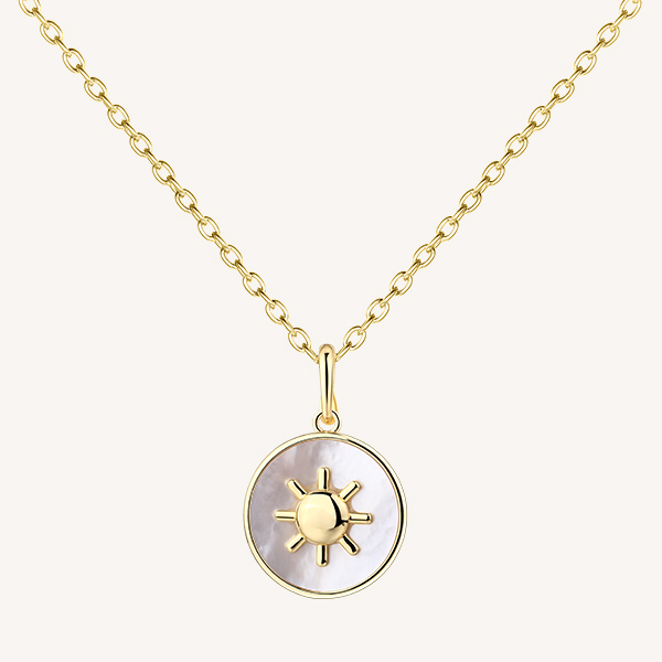 White Shell Sun Pendant Necklace in 14K Gold Vermeil