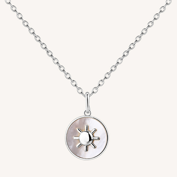 White Shell Sun Pendant Necklace in Sterling Silver