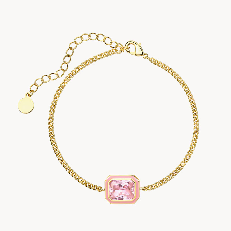 14k Gold Vermeil Pink Enamel Emerald-cut Bracelet in Pink Crystal