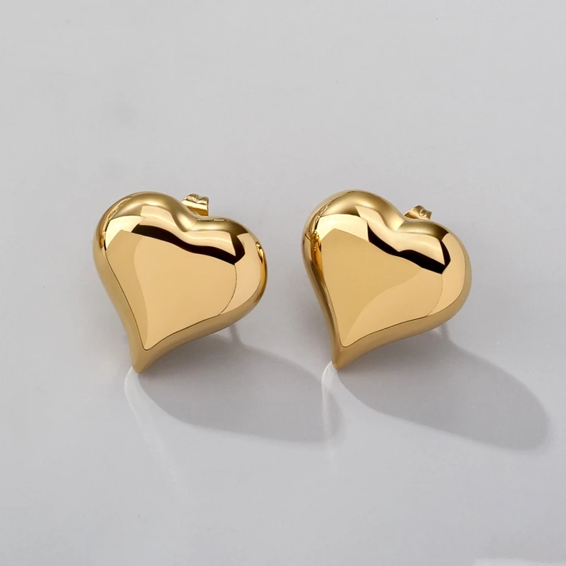 Puffed Heart Chunky Gold Earring