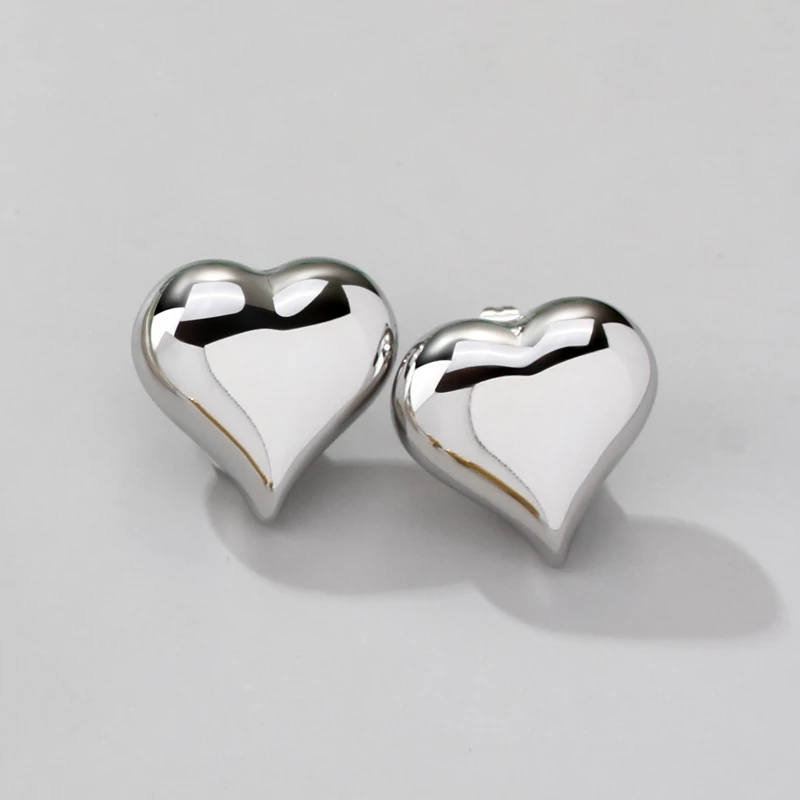 Puffed Heart Chunky Stainless Steel Earring