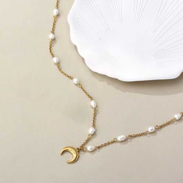 Croissant Pendant Necklace with Freshwater Pearl Accents