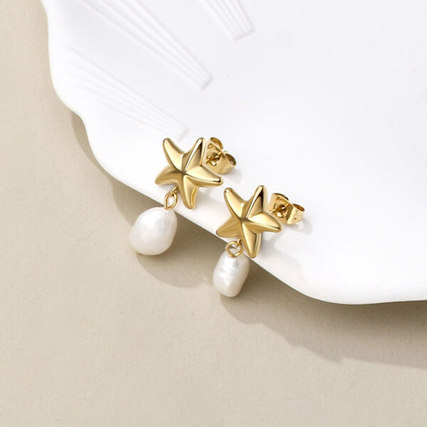 Starfish Drop Earrings with Freshwater Pearl