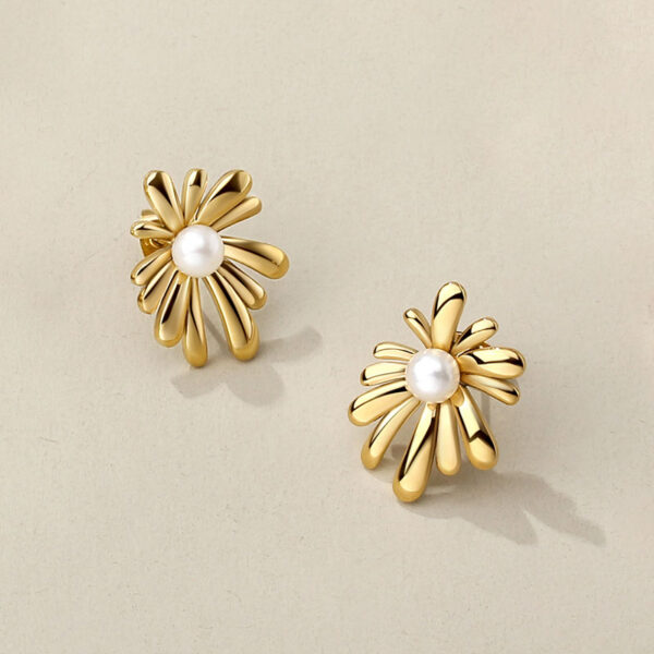 Sunflower Burst Earrings with Pearl Center