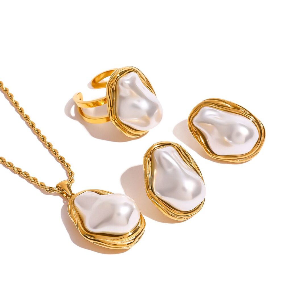 Irregular Pearl Stainless Steel Rings and Necklaces